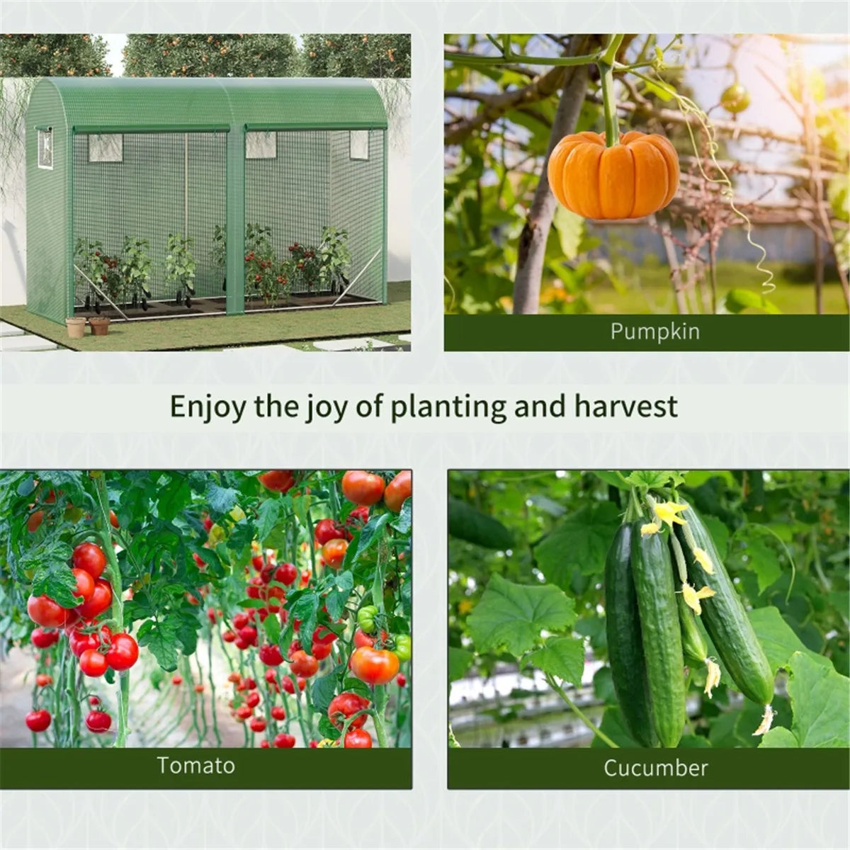 Large Walk-in Tunnel Greenhouse, Outdoor PE Mesh Plant Growing Tent with Roll-Up Zipper Door & Ventilated Windows, for Backyard Gardening