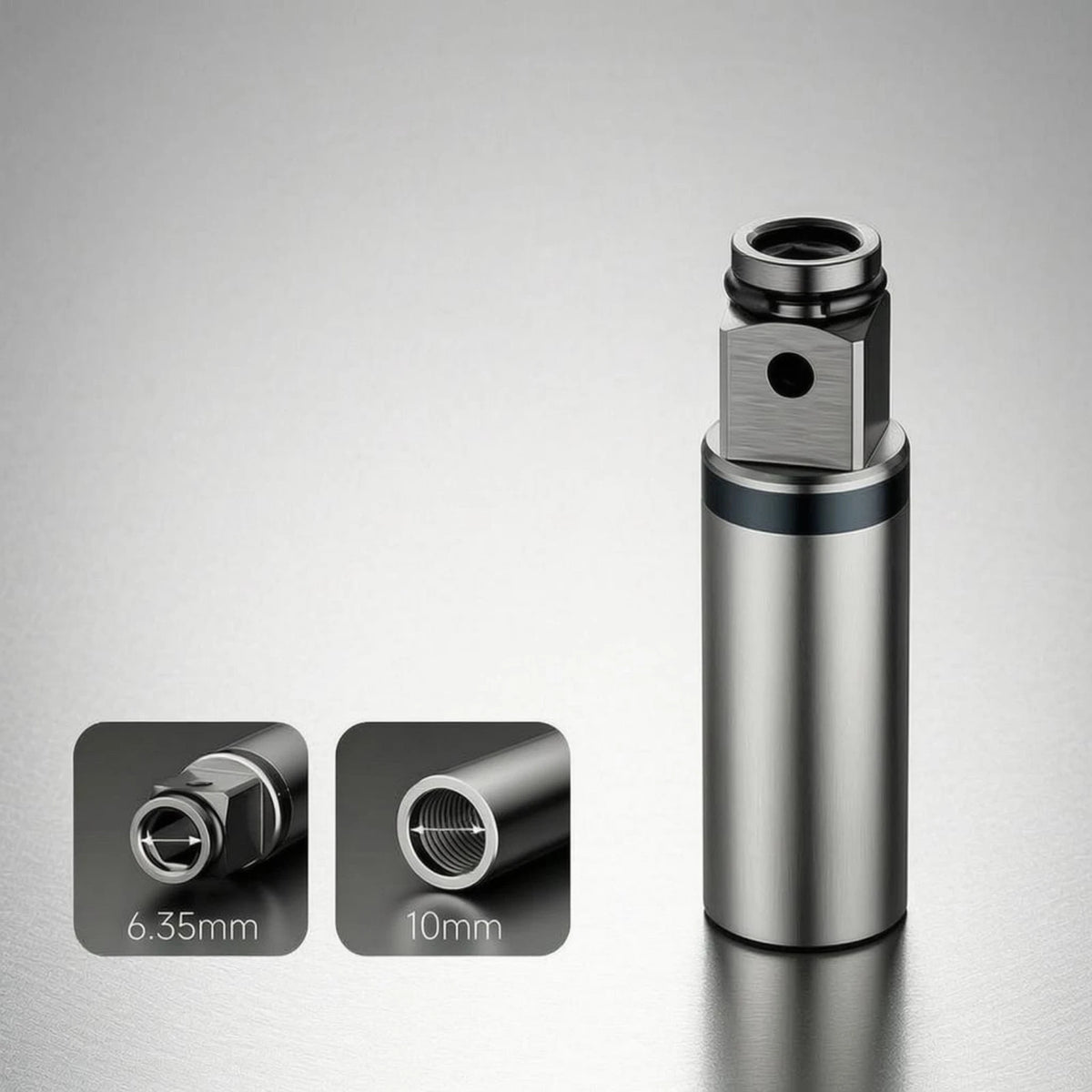 Drill Conversion Adapter Shaft Brushed Silver Electric Drill Adapter Shaft Power Tool Accessory Cylindrical Body Dark Collar