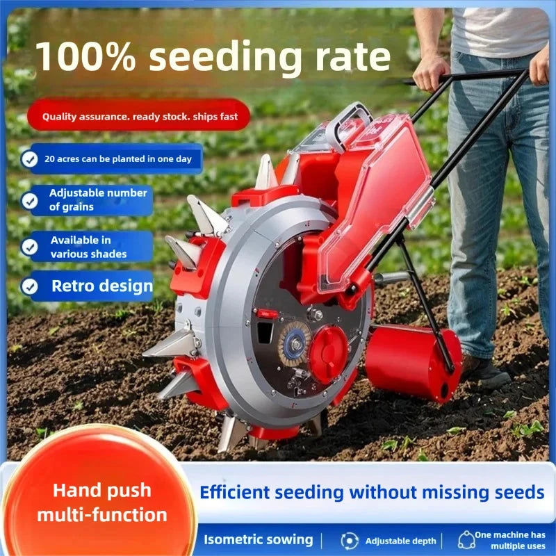 All-in-One Seed & Fertilizer Drill  Walk-Backward Push Seeder for Corn   Soybean  Peanut   Multi-Crop Planter Manual Push Type