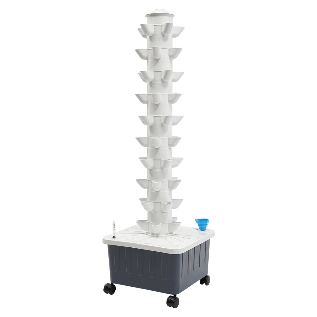 50‑Site Hydroponic Growing Tower 10‑Tier Vertical Hydroponics System 20L Water Tank 12V Water Pump Lockable Wheels Indoor Outdoor Soilless Planting Kit for Vegetables Fruits Strawberry Flower