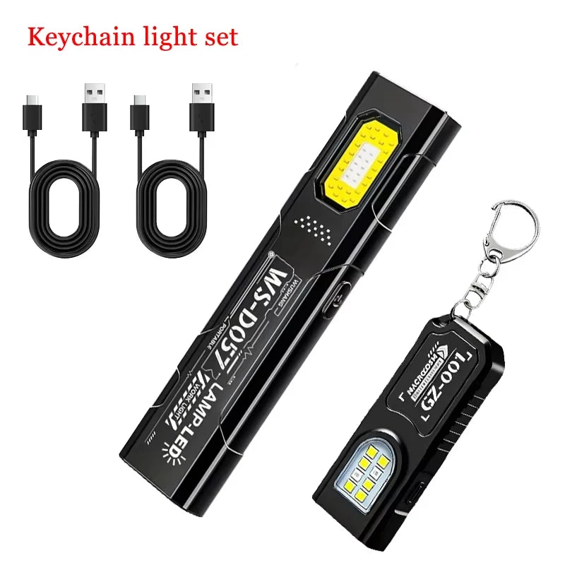 Mini COB LED Flashlight USB C Rechargeable Powerful Work Light  with Clip Magnet Waterproof EDC Camping Walking Pocket Lamp