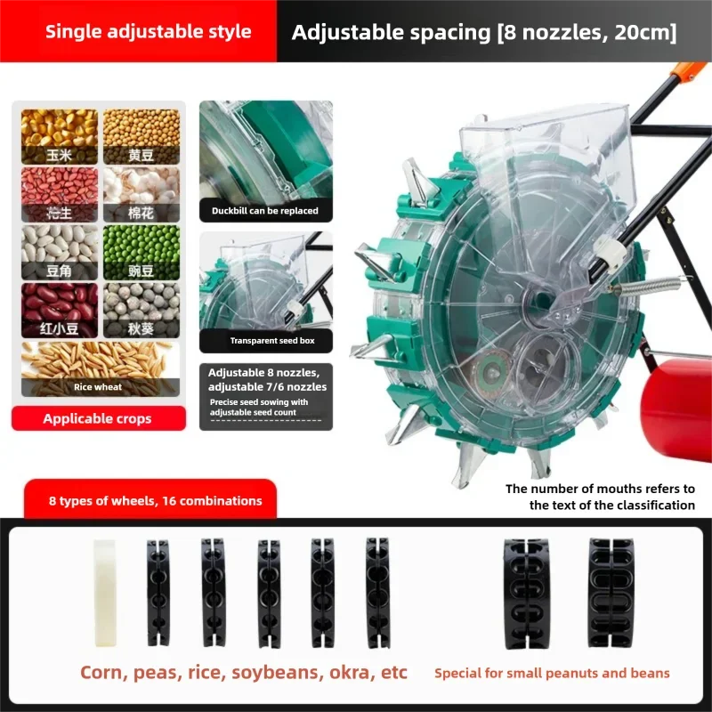 All-in-One Seed & Fertilizer Drill  Walk-Backward Push Seeder for Corn   Soybean  Peanut   Multi-Crop Planter Manual Push Type