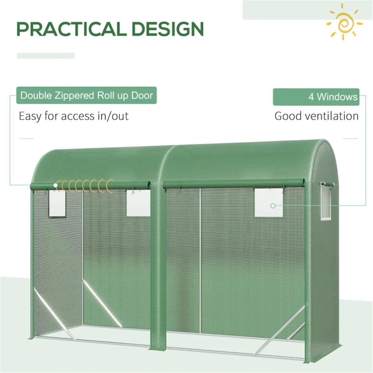 Large Walk-in Tunnel Greenhouse, Outdoor PE Mesh Plant Growing Tent with Roll-Up Zipper Door & Ventilated Windows, for Backyard Gardening