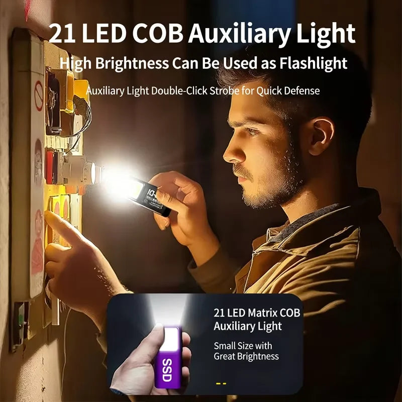Mini COB LED Flashlight USB C Rechargeable Powerful Work Light with Clip And Magnet Waterproof EDC Camping Walking Pocket Lamp