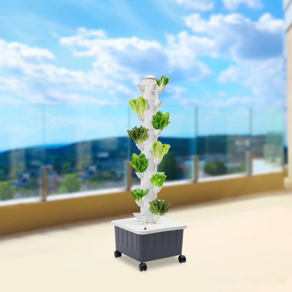 50‑Site Hydroponic Growing Tower 10‑Tier Vertical Hydroponics System 20L Water Tank 12V Water Pump Lockable Wheels Indoor Outdoor Soilless Planting Kit for Vegetables Fruits Strawberry Flower