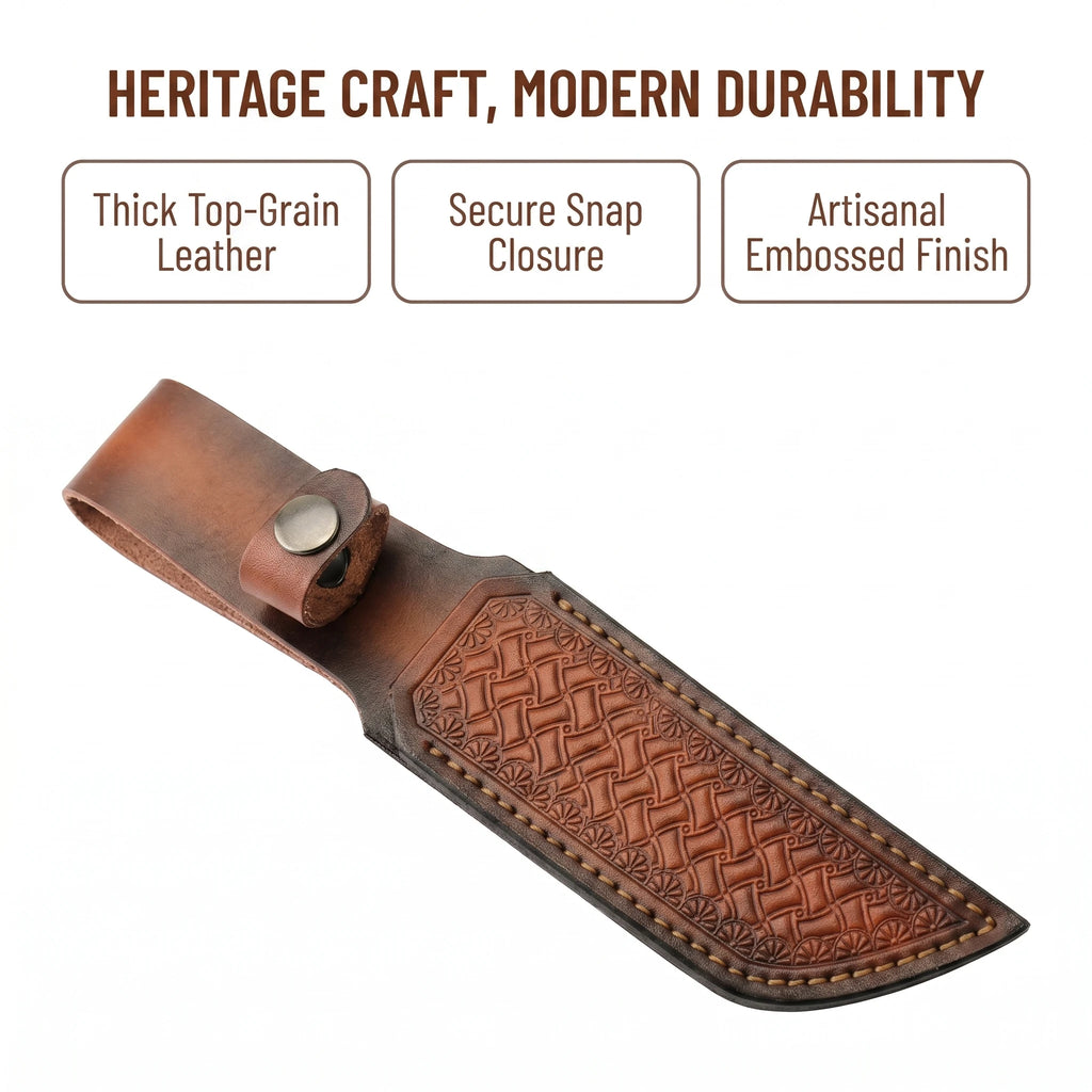 Brown Hand-embossed Leather Fixed Knife Sheath Durable Cowhide Knife Sheath Belt Carry Knife for Knife Collectors Outdoor Tool