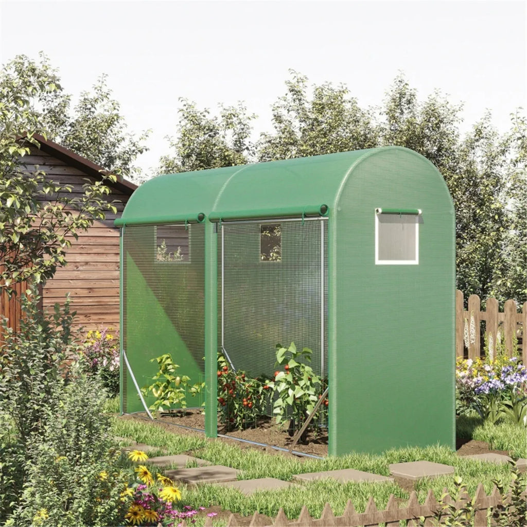 Large Walk-in Tunnel Greenhouse, Outdoor PE Mesh Plant Growing Tent with Roll-Up Zipper Door & Ventilated Windows, for Backyard Gardening