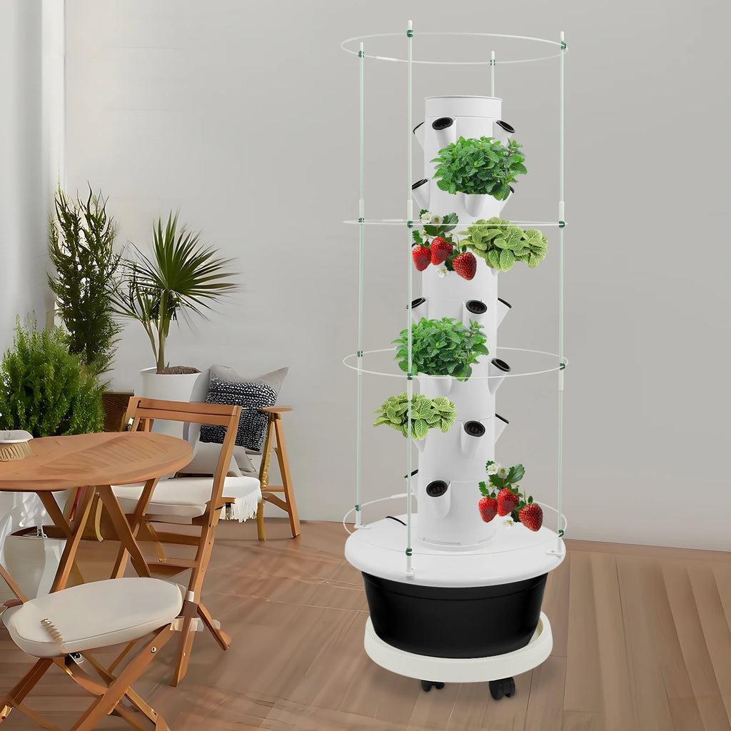 Growing Tower, 28-Plant Hydroponic Indoor Vertical Garden Kit, Hydroponics Growing Tower with Climbing Trellis, 30L Water Tank & Automatic Timer,for Vegetables Herbs