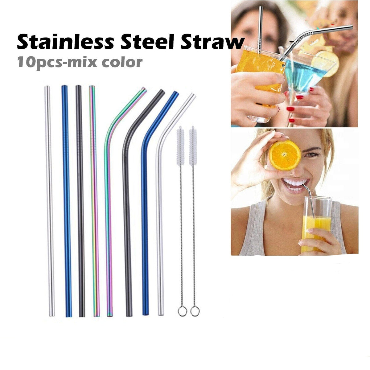 Reusable Stainless Steel Straws & Cleaning Brushes