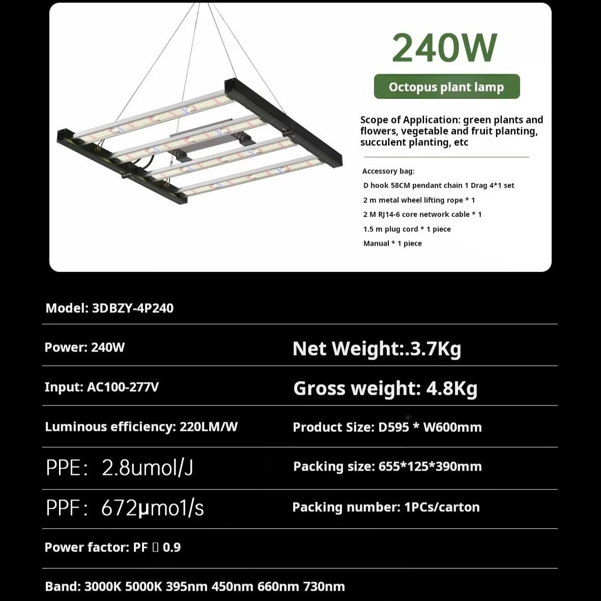 Foldable Octopus Full Spectrum LED Grow Light For Commercial Indoor Farms Greenhouses Grow Tents Large Area Plant Cultivation