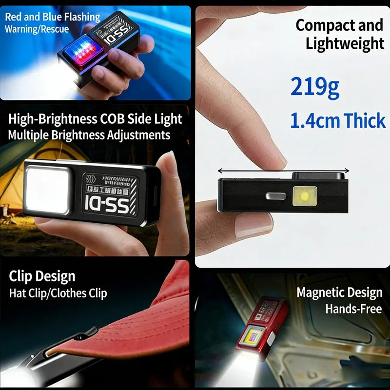 Mini COB LED Flashlight USB C Rechargeable Powerful Work Light  with Clip Magnet Waterproof EDC Camping Walking Pocket Lamp