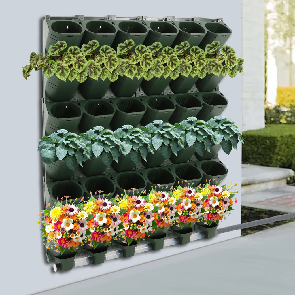 36 Holes Self-Watering Wall Mounted Vertical Planters Automatic Irrigation Plant Wall Set with Water Timer and Rain Sensor Garden Growing System for Kitchen Balcony Terrace Garden