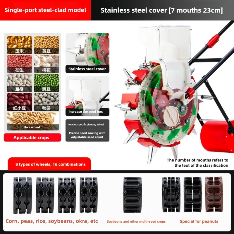 All-in-One Seed & Fertilizer Drill  Walk-Backward Push Seeder for Corn   Soybean  Peanut   Multi-Crop Planter Manual Push Type