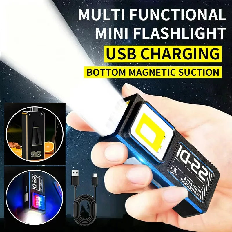 Mini COB LED Flashlight USB C Rechargeable Powerful Work Light  with Clip Magnet Waterproof EDC Camping Walking Pocket Lamp