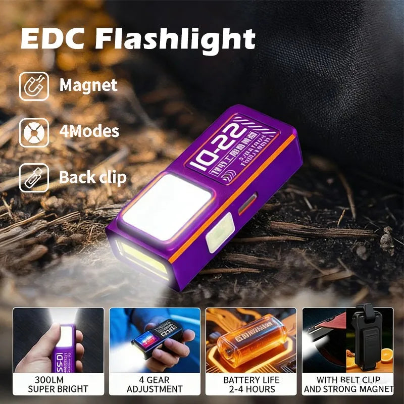 Mini COB LED Flashlight USB C Rechargeable Powerful Work Light  with Clip Magnet Waterproof EDC Camping Walking Pocket Lamp