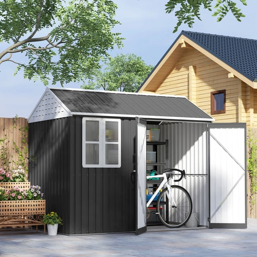 8' x 6' Metal Garden Storage Shed, Extra Large Outdoor Tool Storage