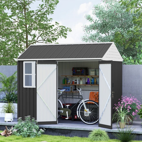 8' x 6' Metal Garden Storage Shed, Extra Large Outdoor Tool Storage