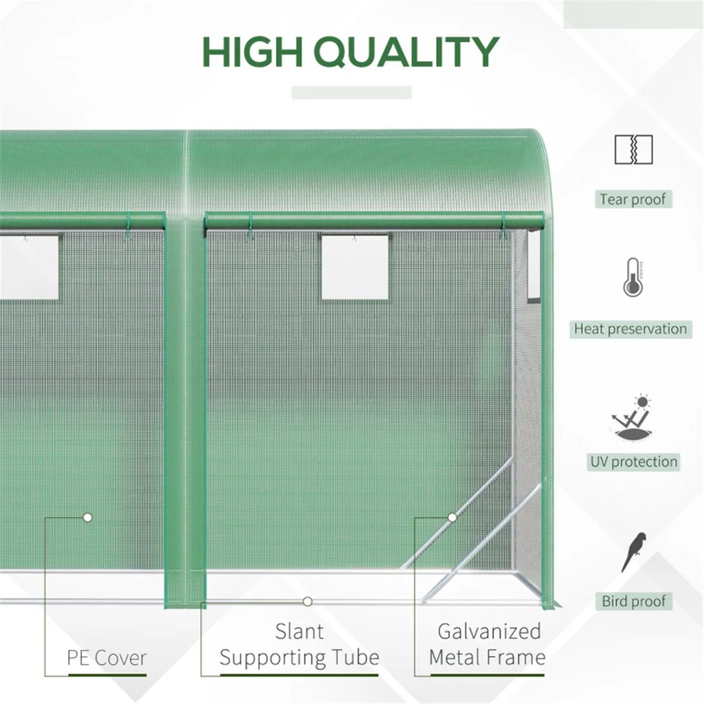 Large Walk-in Tunnel Greenhouse, Outdoor PE Mesh Plant Growing Tent with Roll-Up Zipper Door & Ventilated Windows, for Backyard Gardening