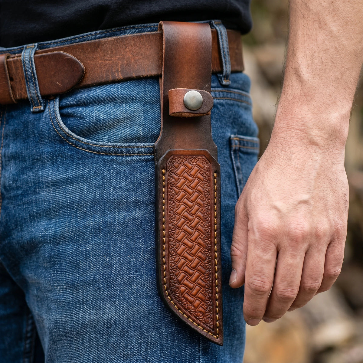 Brown Hand-embossed Leather Fixed Knife Sheath Durable Cowhide Knife Sheath Belt Carry Knife for Knife Collectors Outdoor Tool